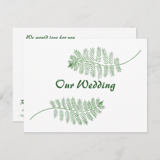 Twee groene varens onze trouw uitnodigingen ansich (Voorkant / Achterkant)