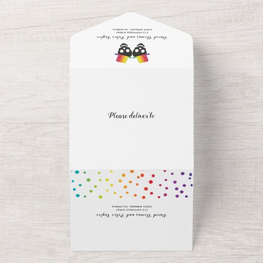 Twee groenteschermen regenboogkleuren homohuwelijk all in one uitnodiging (Buitenkant)