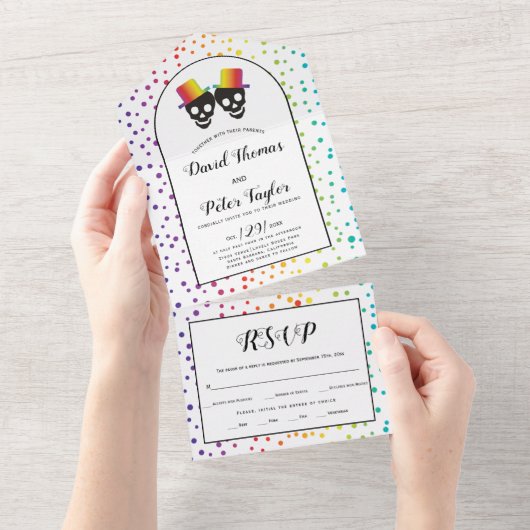 Twee groenteschermen regenboogkleuren homohuwelijk all in one uitnodiging (Afscheurbaar)