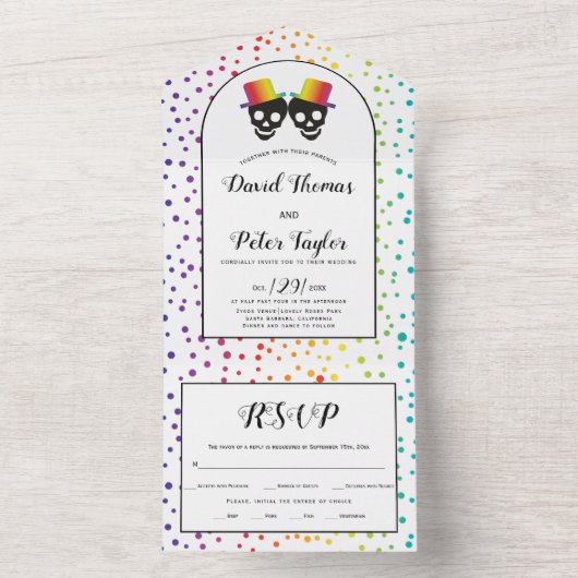 Twee groenteschermen regenboogkleuren homohuwelijk all in one uitnodiging (Binnen)