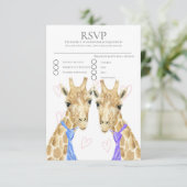 Twee Groom Giraffe Gay Bruiloft RSVP (Staand voorkant)