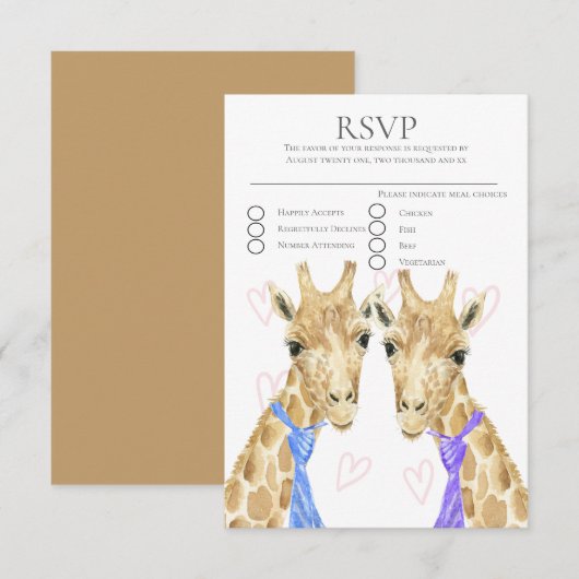 Twee Groom Giraffe Gay Bruiloft RSVP (Voorkant / Achterkant)