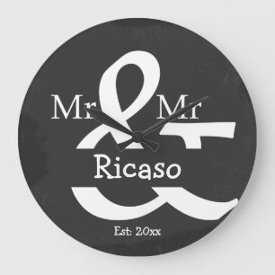 Twee Groom Mr. en Mr. Personalized Faux Chalkboard Grote Klok