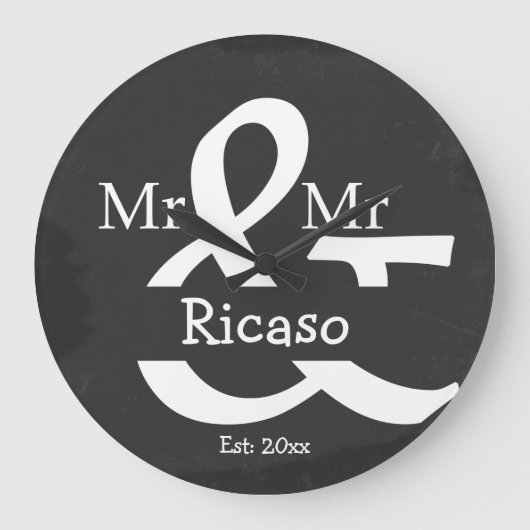 Twee Groom Mr. en Mr. Personalized Faux Chalkboard Grote Klok (Voorkant)