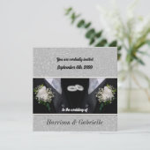 Twee Grooms Black Tux Gay Weddenschap Kaart (Staand voorkant)