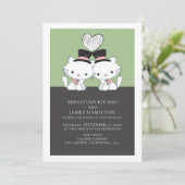 Twee Grooms Cat Thed Gay Wedding Aankondiging (Staand voorkant)