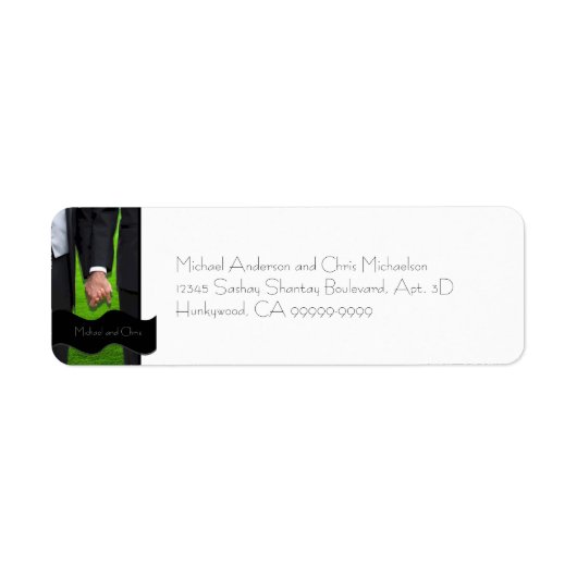 Twee Grooms Custom Gay Bruiloft Retouradres Label (Voorkant)