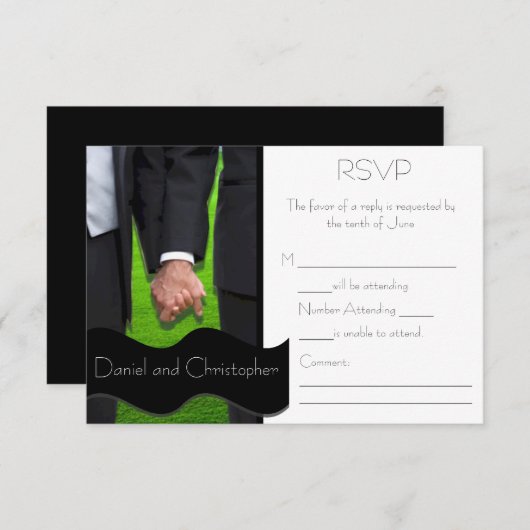 Twee Grooms Custom Gay Weddenschap RSVP-kaarten RSVP Kaartje (Voorkant / Achterkant)