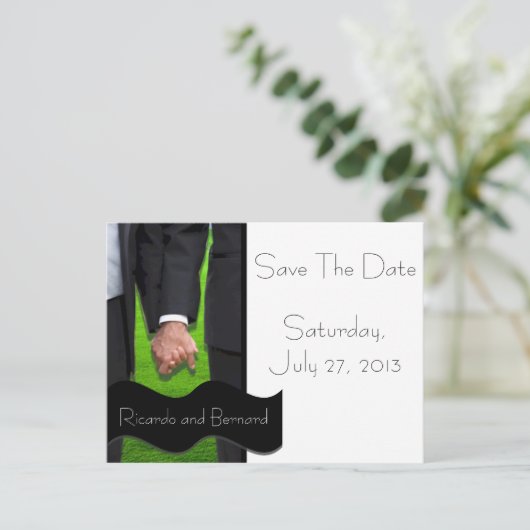 Twee Grooms Custom Save-the-Date Briefkaarten (Staand voorkant)
