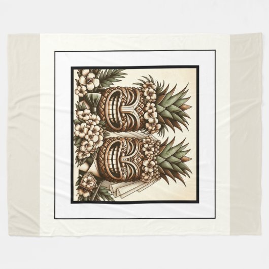 Twee Grooms Gay Ananas Tiki Hoofd Retro Bruiloft Fleece Deken (Voorkant (Horizontaal))