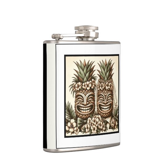 Twee Grooms Gay Ananas Tiki Hoofd Retro Bruiloft Heupfles (Rechts)