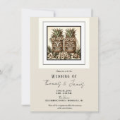 Twee Grooms Gay Ananas Tiki Hoofd Retro Bruiloft Kaart (Voorkant)