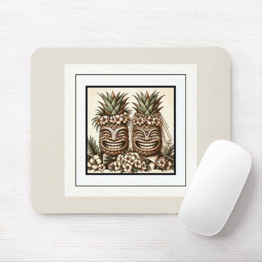 Twee Grooms Gay Ananas Tiki Hoofd Retro Bruiloft Muismat (Met muis)