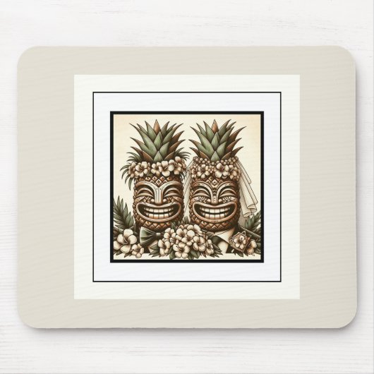 Twee Grooms Gay Ananas Tiki Hoofd Retro Bruiloft Muismat (Voorkant)