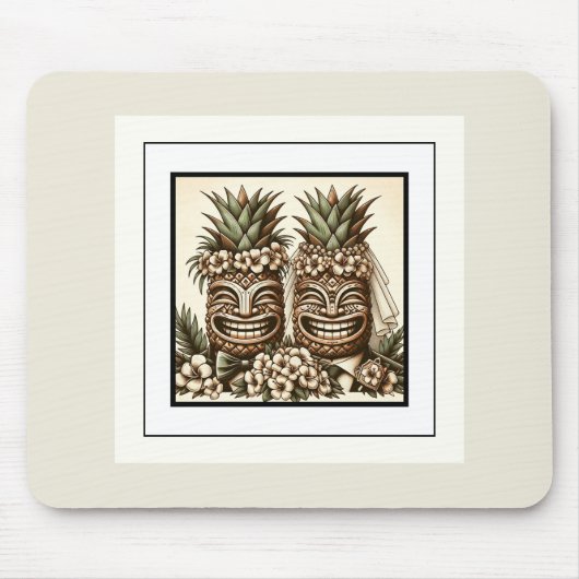 Twee Grooms Gay Ananas Tiki Hoofd Retro Bruiloft Muismat (Voorkant)
