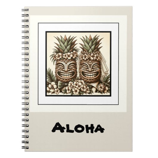 Twee Grooms Gay Ananas Tiki Hoofd Retro Bruiloft Notitieboek (Voorkant)