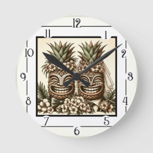 Twee Grooms Gay Ananas Tiki Hoofd Retro Bruiloft Ronde Klok