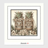Twee Grooms Gay Ananas Tiki Hoofd Retro Bruiloft Sticker (Vel)