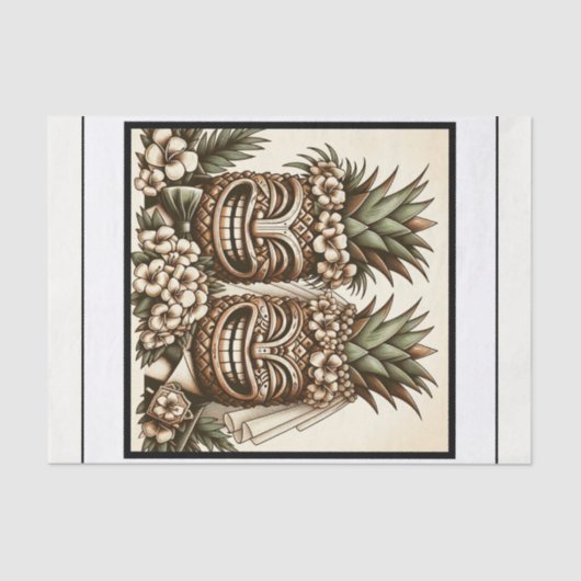 Twee Grooms Gay Ananas Tiki Hoofd Retro Bruiloft Tissuepapier (Voorkant)