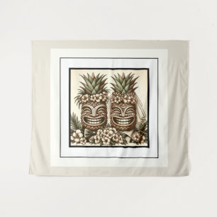 Twee Grooms Gay Ananas Tiki Hoofd Retro Bruiloft Wandkleed