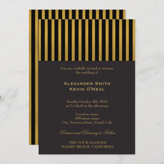 Twee Grooms-Gay Bruiloft Gouden Uitnodiging (Voorkant / Achterkant)