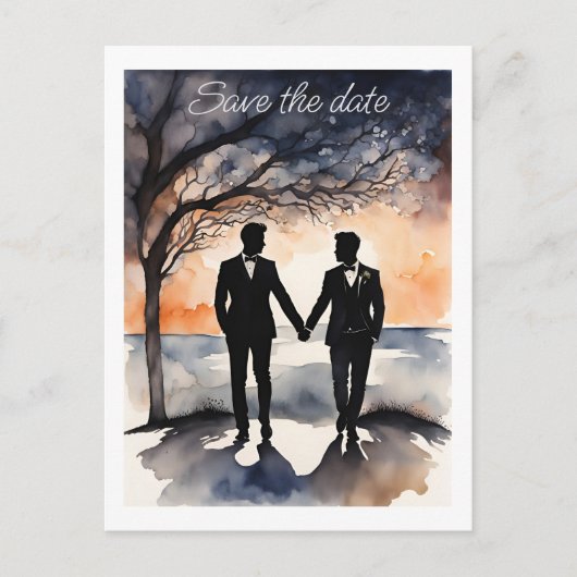 Twee Grooms Gay Bruiloft Save the Date Aankondigingskaart (Voorkant)