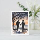 Twee Grooms Gay Bruiloft Save the Date Aankondigingskaart (Staand voorkant)