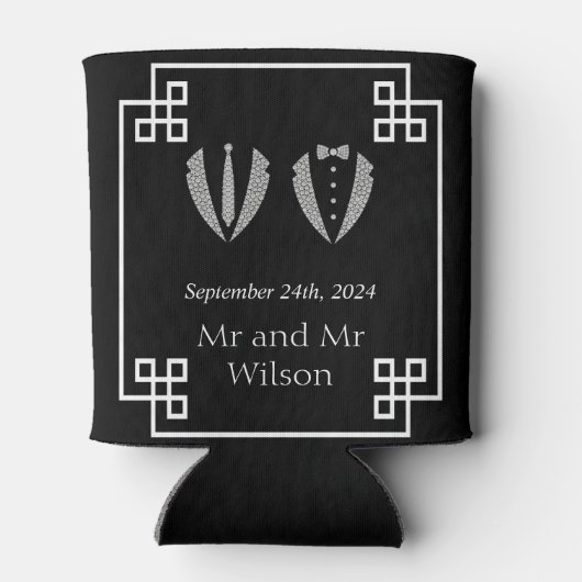 Twee Grooms Gay Tuxedo Wedding Blikjeskoeler (Achterkant)