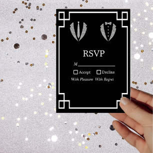 Twee Grooms Gay Tuxedo Wedding RSVP Kaart