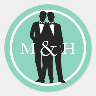 Twee Grooms Gay Wedding Custom Kleur Monogram Ronde Sticker