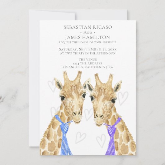Twee Grooms Giraffe Gay Wedding Aankondiging (Voorkant)