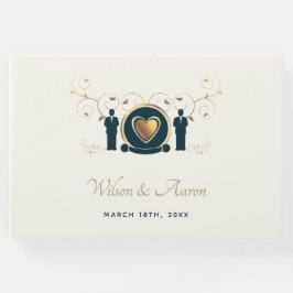 Twee Grooms Mannelijke bruiloft Cream Blue LGBTQ Gastenboek