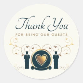 Twee Grooms Mannelijke Bruiloft LGBTQ Cream Blue D Ronde Sticker