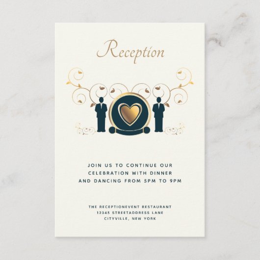 Twee Grooms Mannelijke Trouwcrème Blauw LGBTQ Ontv Informatiekaartje (Voorkant)