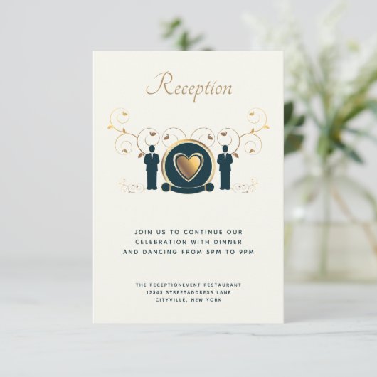 Twee Grooms Mannelijke Trouwcrème Blauw LGBTQ Ontv Informatiekaartje (Staand voorkant)