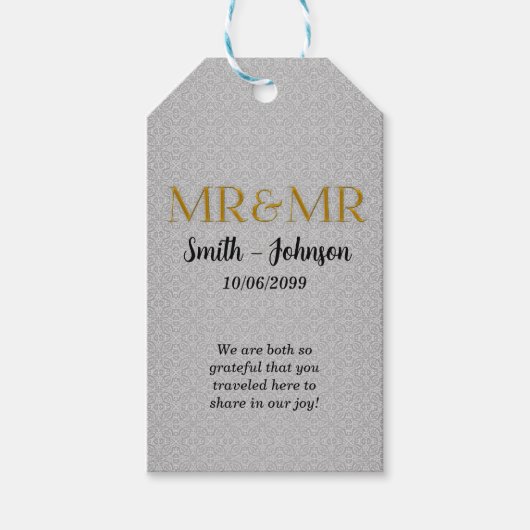 Twee Grooms Mr. & Mr. Silver en Gold Wedding Cadeaulabel (Voorkant)