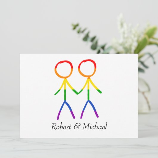 Twee Grooms Rainbow Love Horizontal Save The Date (Staand voorkant)