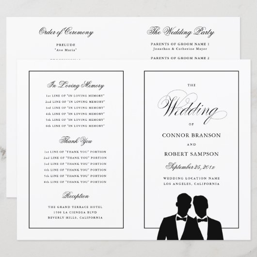 Twee Grooms Silhouettes Bow Stropdas Gay Wedding P (Voorkant / Achterkant)