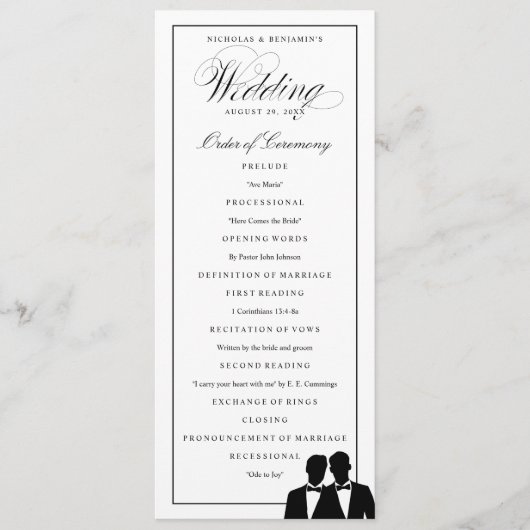 Twee Grooms Silhouettes Bow Stropdas Gay Wedding P Programmakaart (Voorkant)
