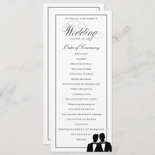 Twee Grooms Silhouettes Bow Stropdas Gay Wedding P Programmakaart (Voorkant / Achterkant)