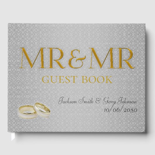 Twee Grooms Trouwdag Mr. & Mr. in Goud en Zilver Gastenboek (Voorkant)