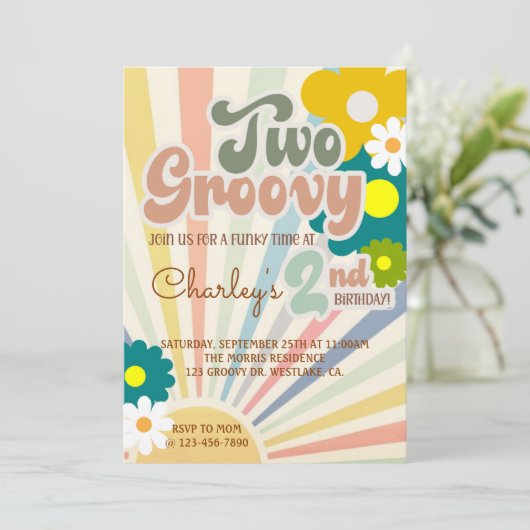 TWEE GROOVY, 2DE BIRTHDAY, SUNSHINE, Uitnodiging (Staand voorkant)