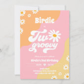 Twee Groovy 2de verjaardag Boho Retro Daisy Inv Kaart (Voorkant)