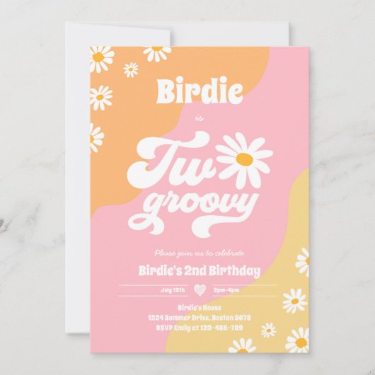Twee Groovy 2de verjaardag Boho Retro Daisy Inv Kaart (Voorkant)