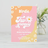 Twee Groovy 2de verjaardag Boho Retro Daisy Inv Kaart (Staand voorkant)