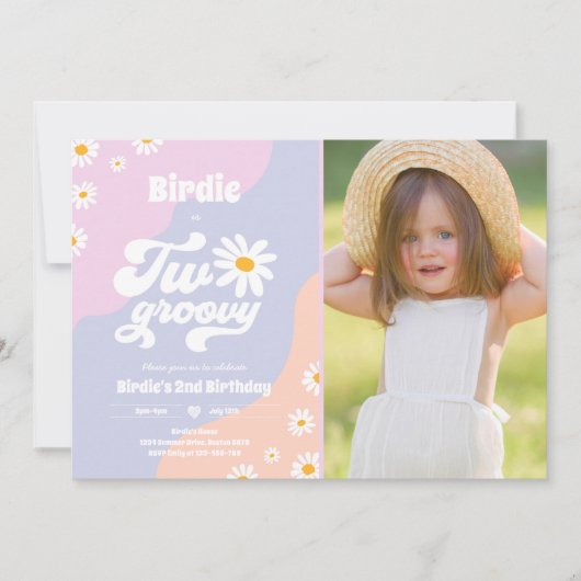 Twee Groovy 2de verjaardag Boho Retro Daisy Kaart (Voorkant)