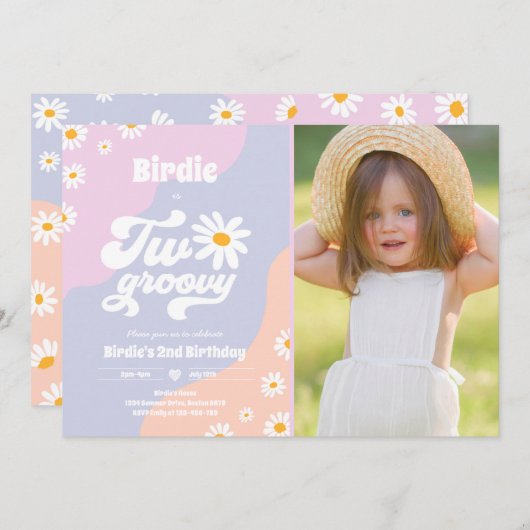 Twee Groovy 2de verjaardag Boho Retro Daisy Kaart (Voorkant / Achterkant)