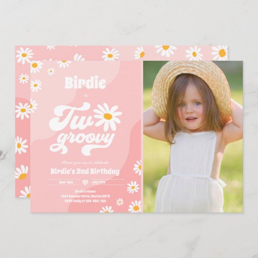 Twee Groovy 2de verjaardag Boho Retro Daisy Kaart (Voorkant / Achterkant)