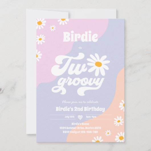 Twee Groovy 2de verjaardag Boho Retro Daisy Kaart (Voorkant)