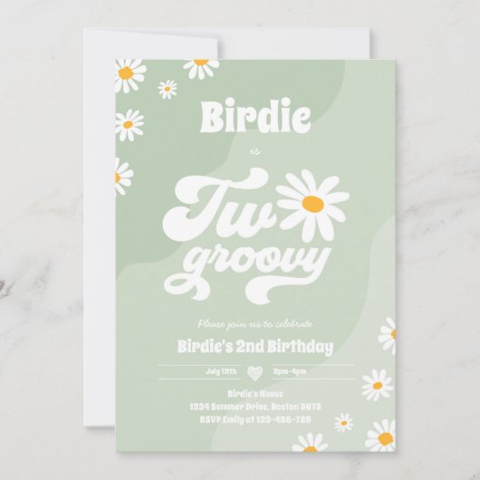 Twee Groovy 2de verjaardag Boho Retro Daisy Kaart (Voorkant)